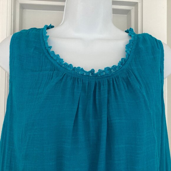 Indigo Soul Turquoise Sleeveless Three Tiered Bohemian Tunic Blouse Medium - Picture 4 of 8